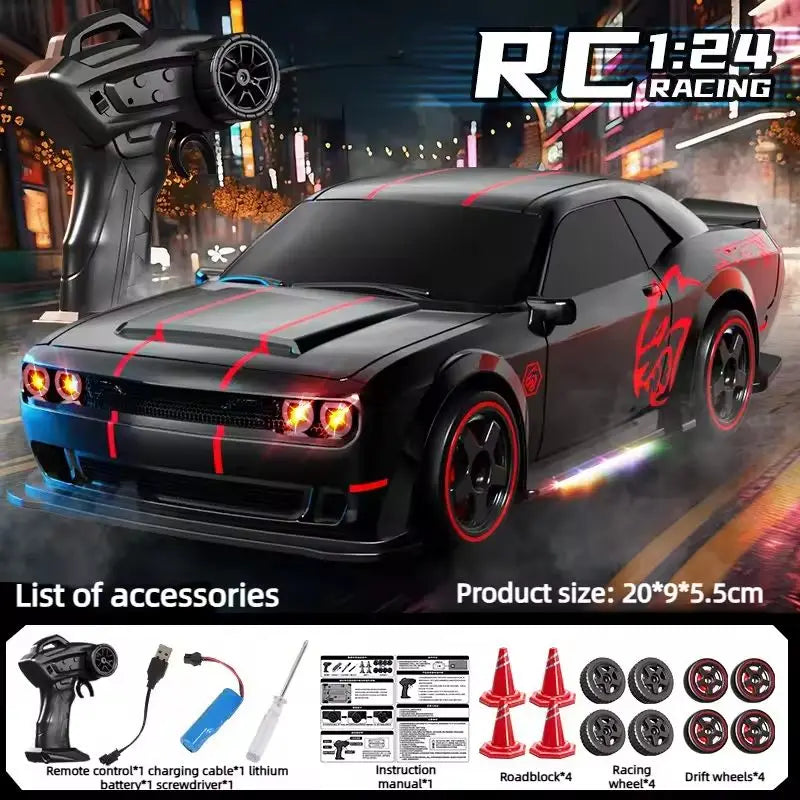 RC Drift Car 1:24 Remote Control Car for Adult 4WD High Speed RC Cars with LED Lights 2.4G Extra Drifting Tires Vehicle Toy