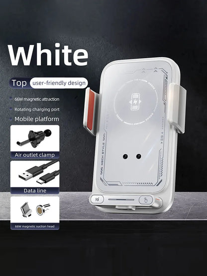 Car-mounted wireless charging stand for mobile phones,electrically rotating and magnetic suction type