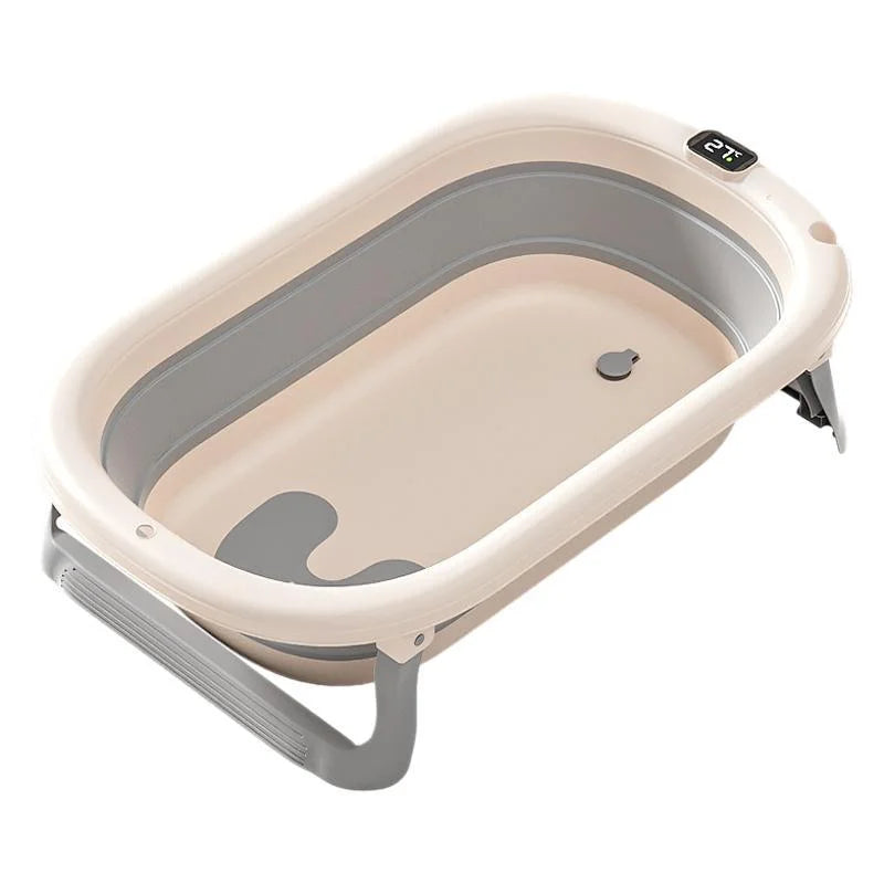 Foldable Baby Bathtub with Digital Temperature Display, Large Smart Thermostatic Infant Bath Tub for Newborns