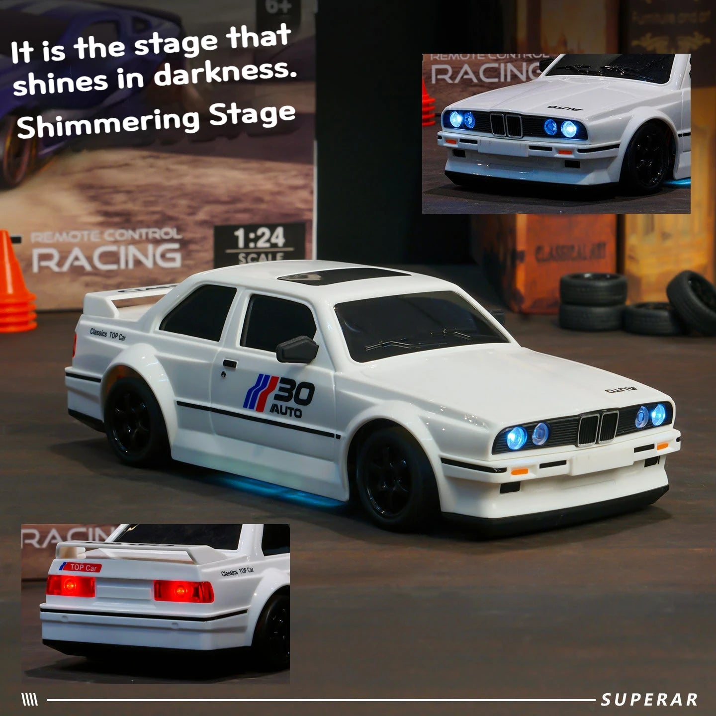 1/24 RC Drift Car 2.4G 4WD Remote Control, 20KM/H High Speed Racing Car with LED Lights,ESP,Ideal toy gift for Kids Boys