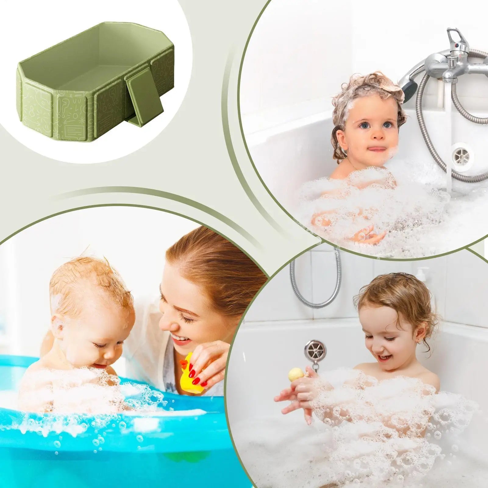 Baby Large Foldable Bathtub  Baby Shower Tub Includes 2 Ducks 5 Balls Shower Basin Bathroom Pool for Kids 0-8 Years Old