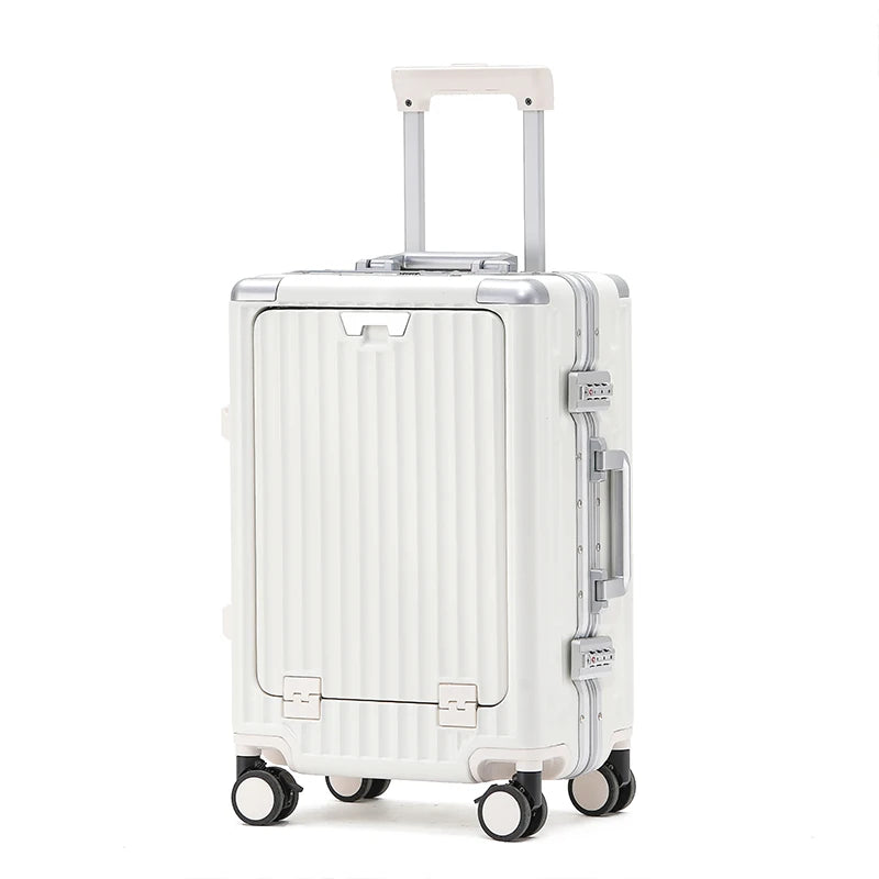 1-Piece Set 20inch Function Computer Aluminum Frame Trolley Suitcase Carry-On Luggage with Shock-Absorbing Brake, Silent Universal Wheels, Cup Holder Function, Phone Holder Function, USB Charging Function, Suitable for Busine