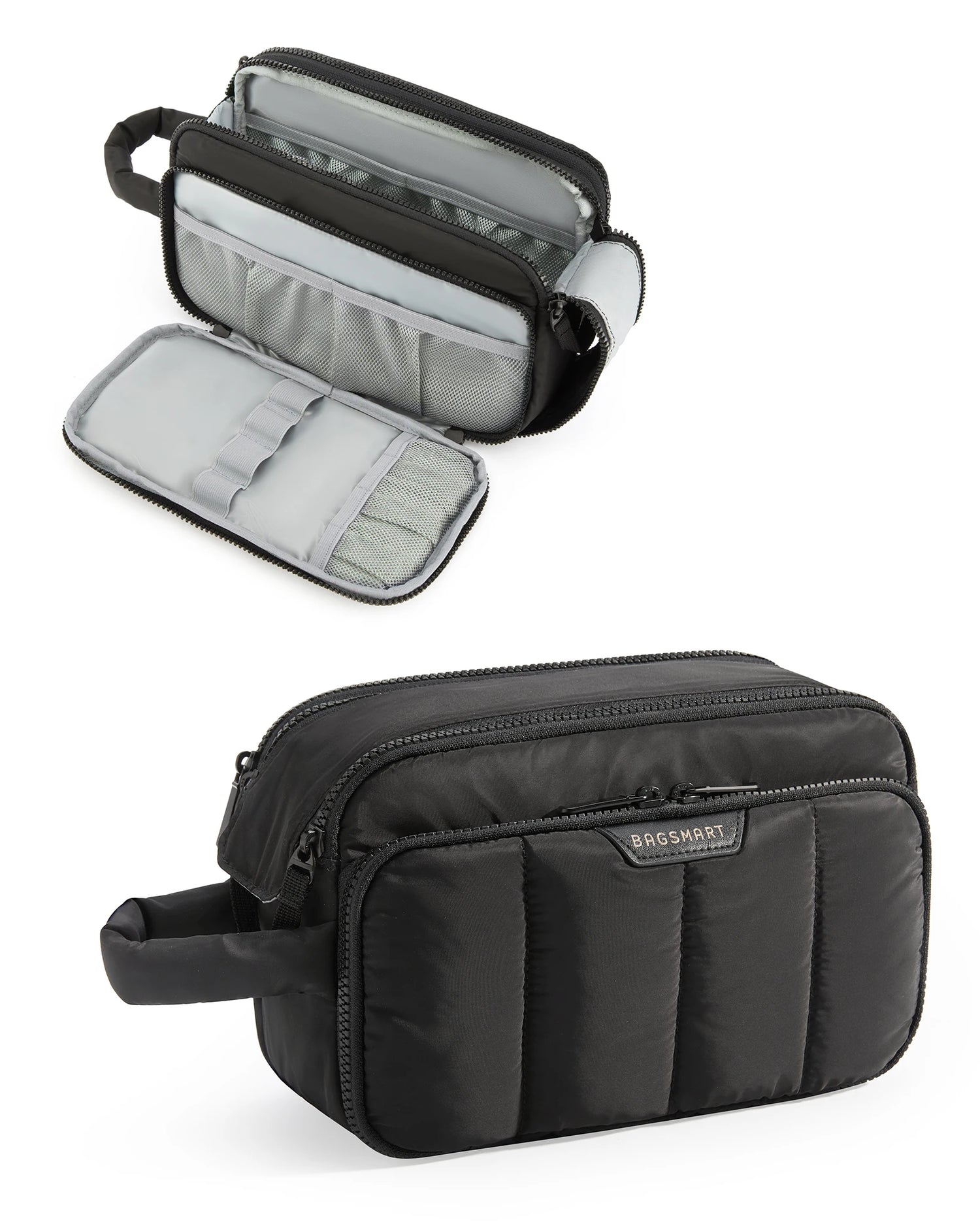 BAGSMART Travel Makeup Bag Cosmetic Organizer Case for Travel Essentials Toiletries Accessories Bottles Brushes