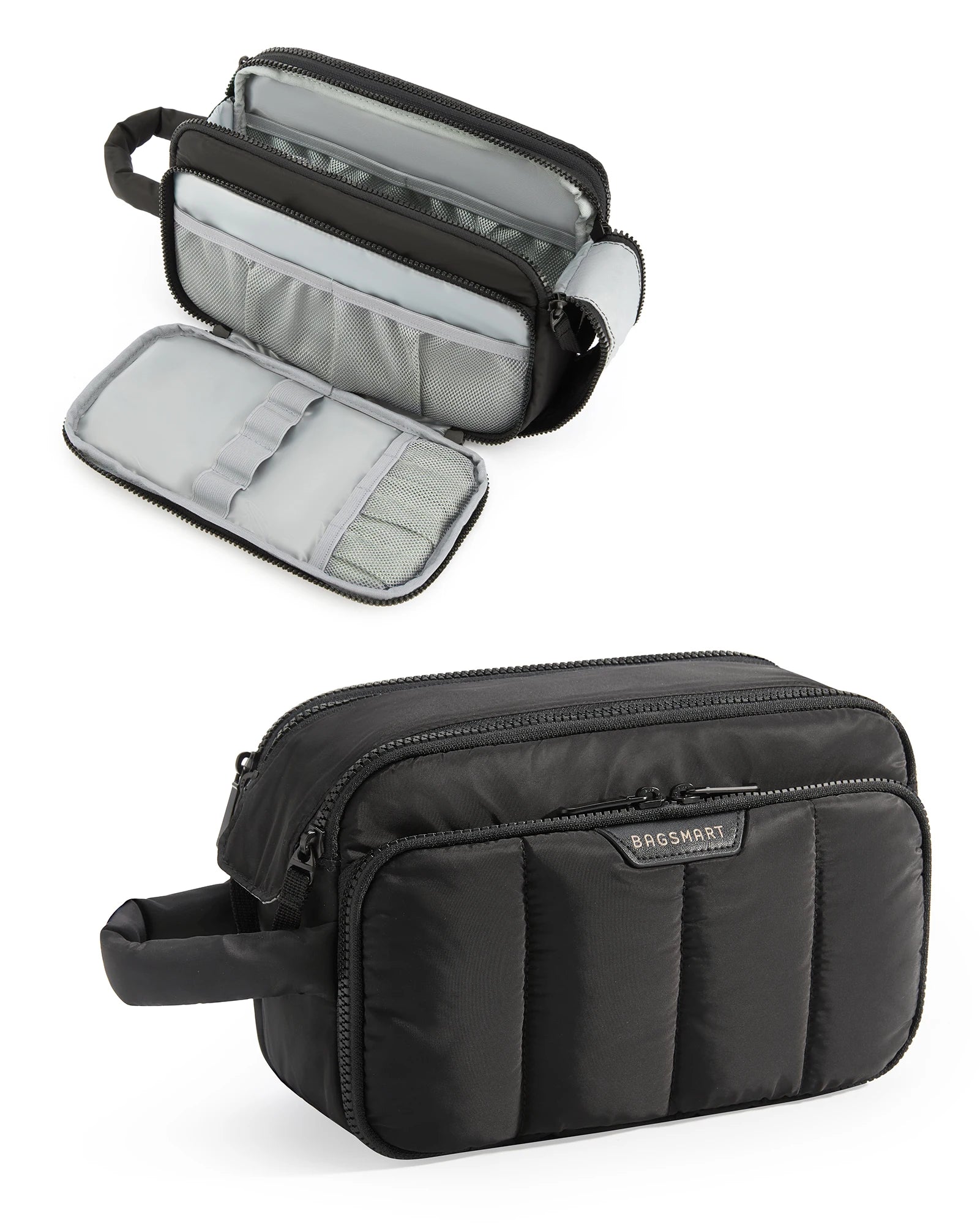 BAGSMART Travel Makeup Bag Cosmetic Organizer Case for Travel Essentials Toiletries Accessories Bottles Brushes