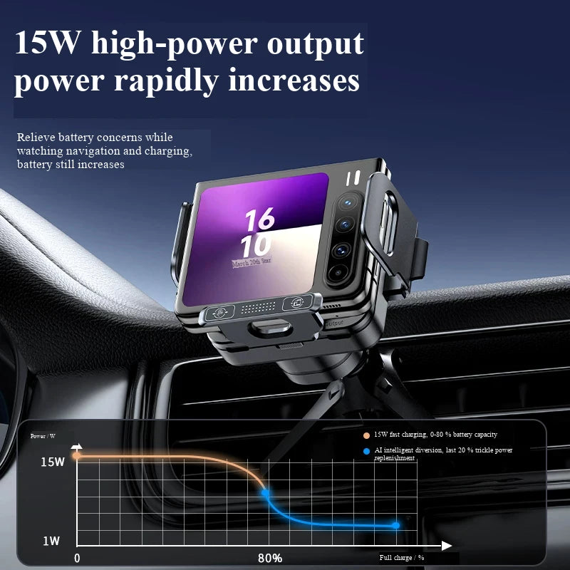 New Foldable Phone Car Mount with Wireless Charging, Suitable for Phones, Tablets, Large Screens, and Navigation