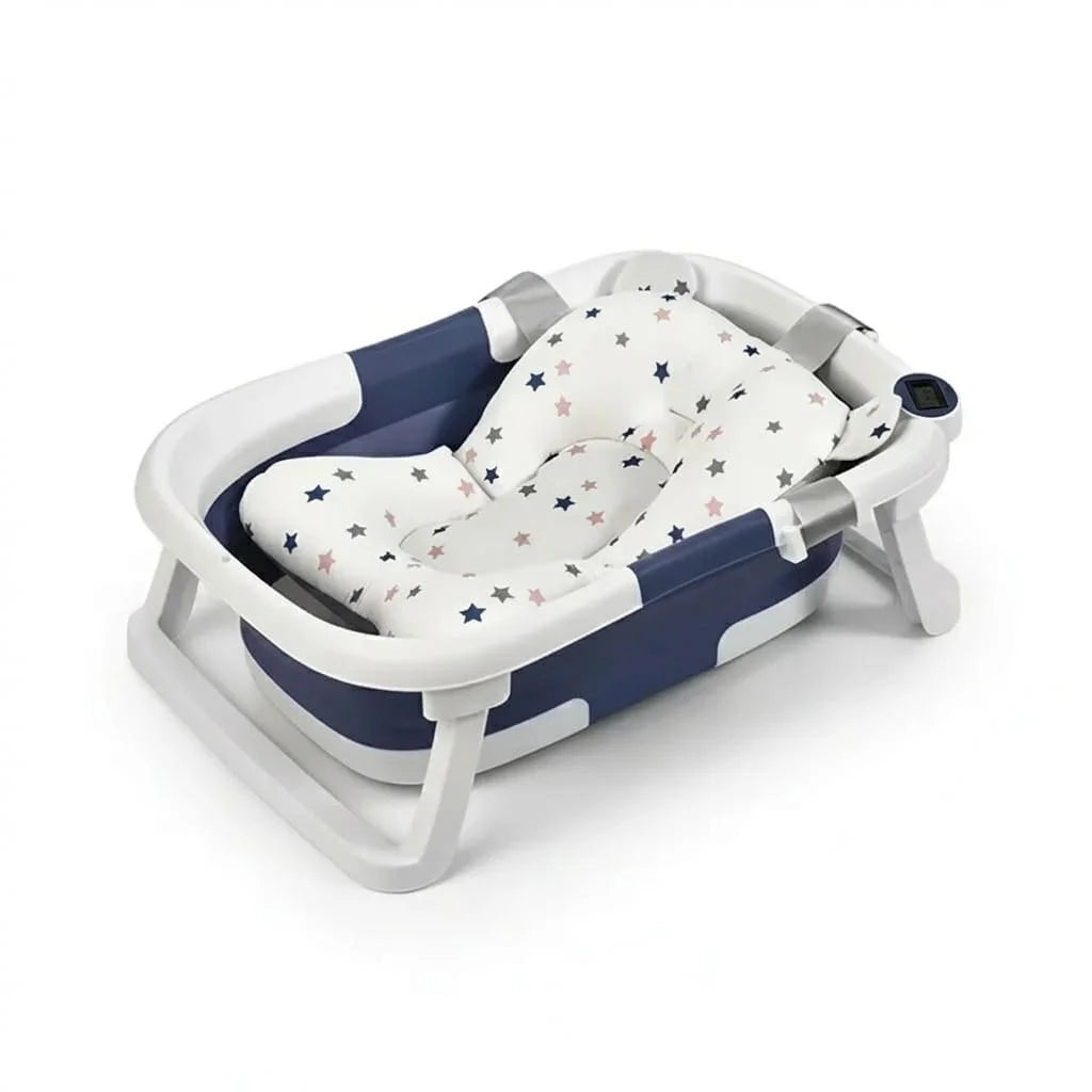 Folding Baby Bathtub, 60.5x43x20.5cm, Portable Kids Bath Tub, Temperature Sensing, Collapsible Infant Bath for 0-7 Years