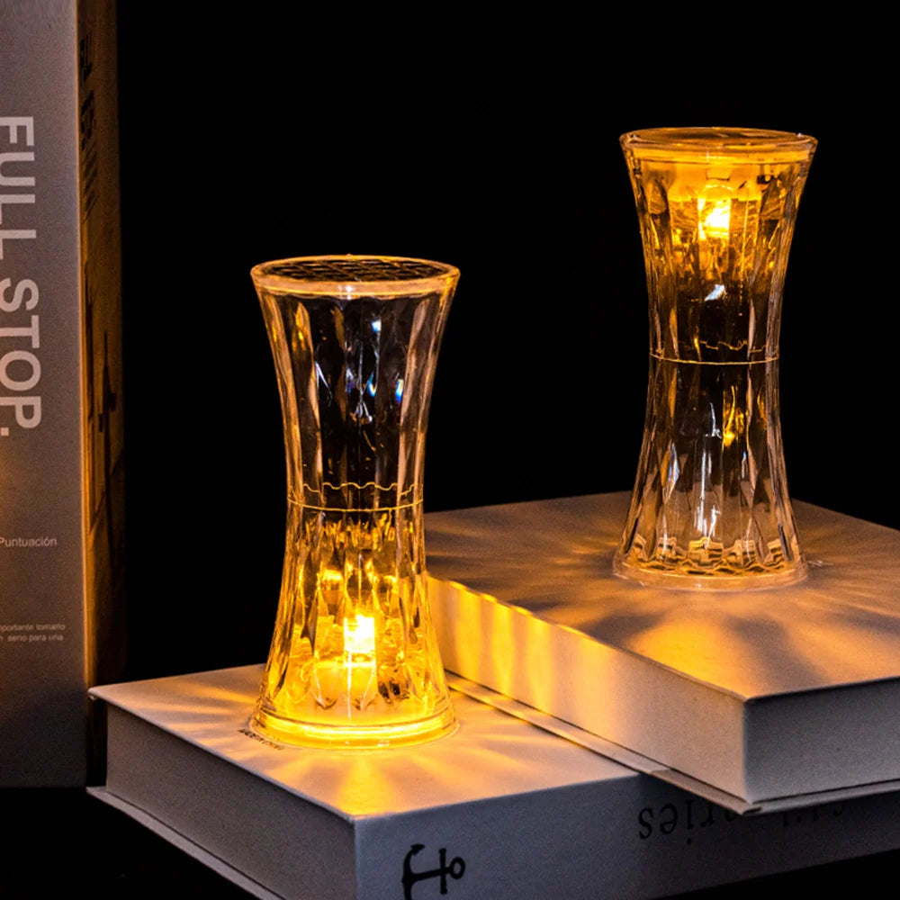 LED Crystal Table Lamp Flameless Battery Power Candles Atmosphere Light Night Lights Lamp Decor Bedroom Wedding Birthday Party