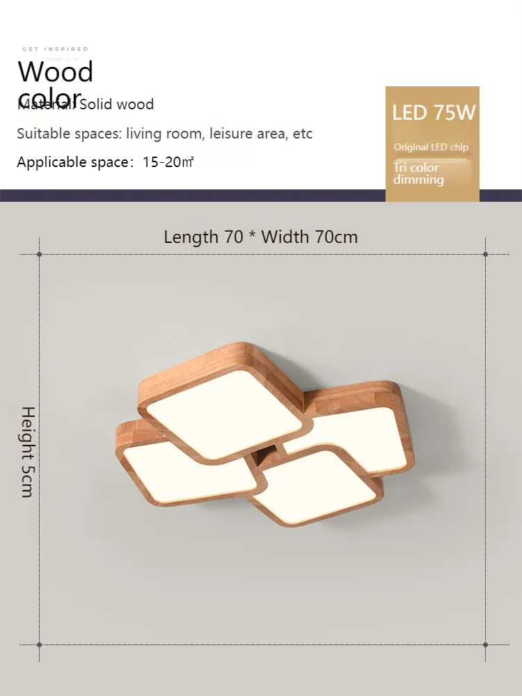 Led Light Lamp Living Room Light Nordic Wood Wind Suction Ceiling Light Solid Wood Creative Geometric Square Hall Main Light