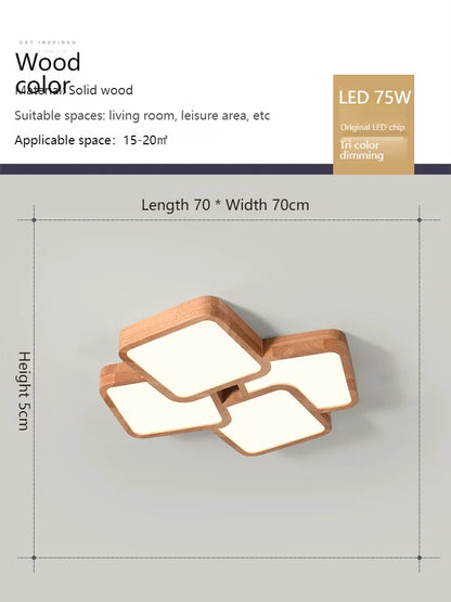 Led Light Lamp Living Room Light Nordic Wood Wind Suction Ceiling Light Solid Wood Creative Geometric Square Hall Main Light