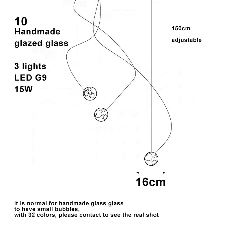Modern LED home interior lighting ceiling chandelier, coloured glass lustre, dimmable, suitable for living room and staircase