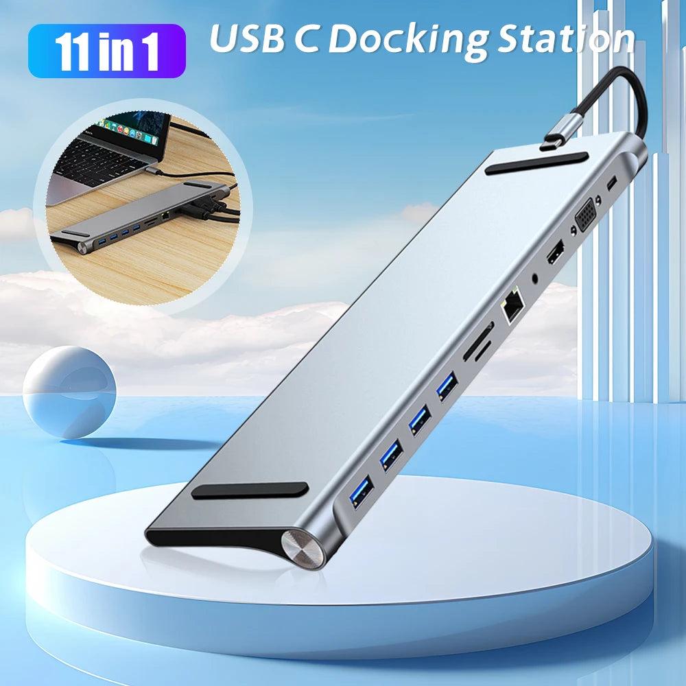 11 in 1 USB C Docking Station 100W PD SD/TF Audio Type C Hub 1* USB 3.0 3*USB2.0 for MacBook Pro/Air Dell HP Surface Lenovo ASUS