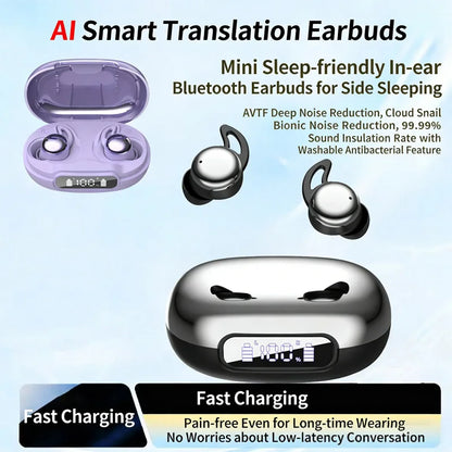 Sleep Bluetooth Earbuds ANC Noise Cancelling with Translation In-Ear Headphones Portable Charging LED Display for Travel Work
