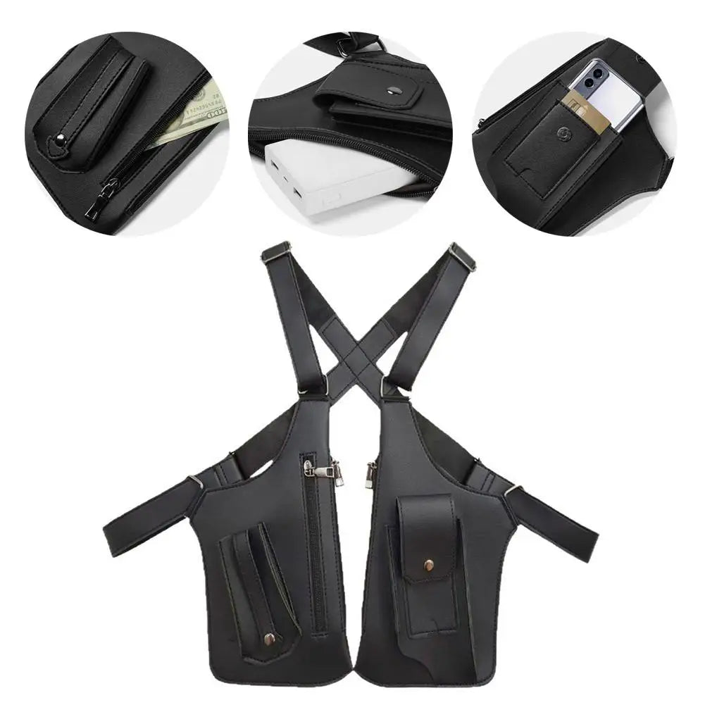 Outdoor Anti-theft Tactical Bag Men Retro Double Shoulder Strap Multi-pocket Crossbody Bags Double Shoulder Strap Multi-Pocket