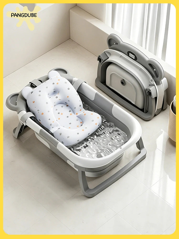 PANGDUBE Portable Foldable Baby Bathtub with Floating Bath Mat, Travel Bathtub for Newborn 0-36 Months, Temperature Sensor