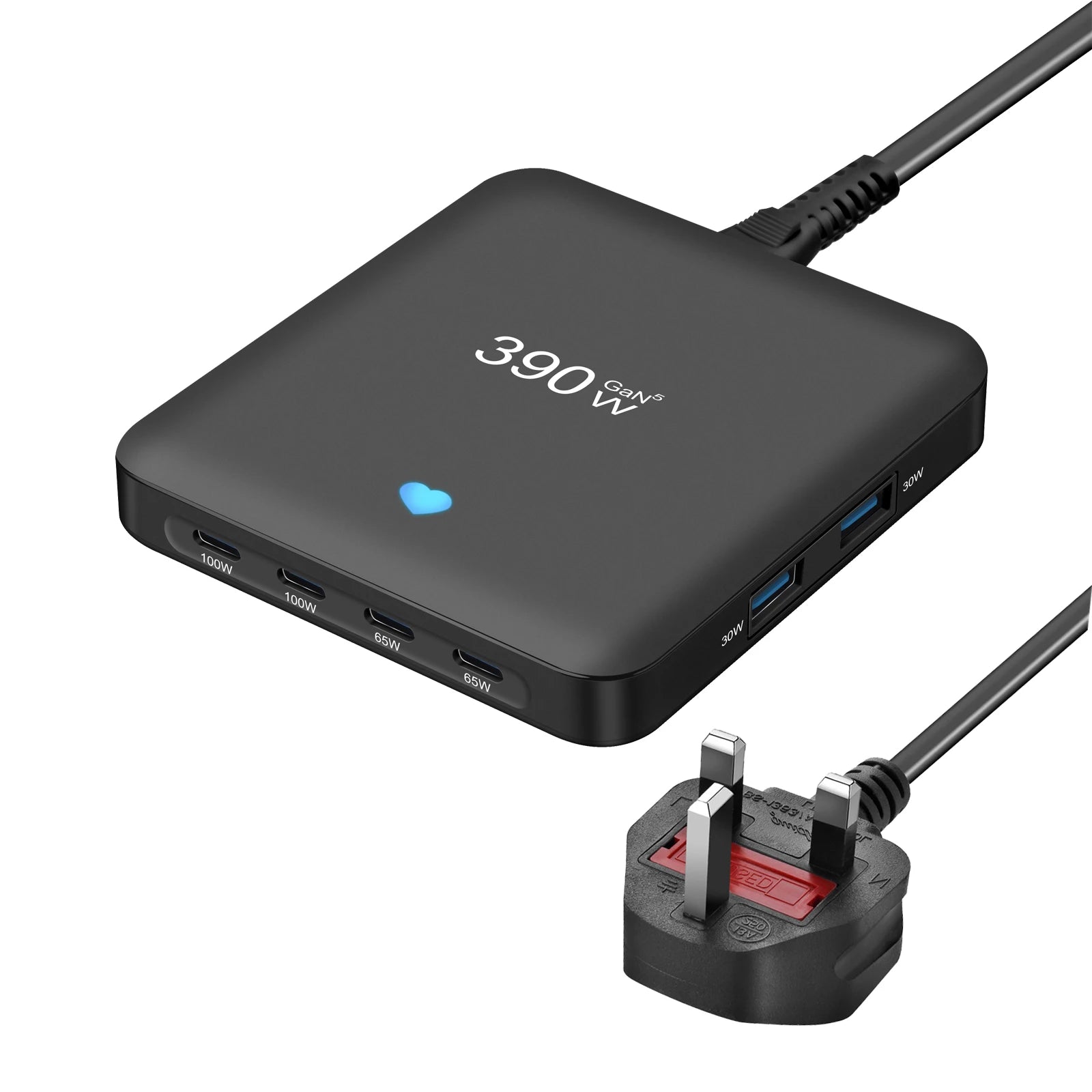 GaN Desktop Charger for Phones, Tablets and More, All-New, 4C2A, Multi-Port Charging, Fast Charge, 390W