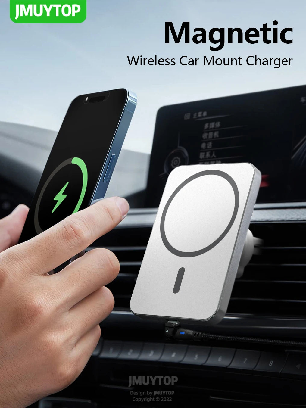 Magnetic Wireless Car Charger Mount Adsorbable Phone For iPhone 15 14 13 Pro Max adsorption 15W Fast Charging Alloy Frame Holder