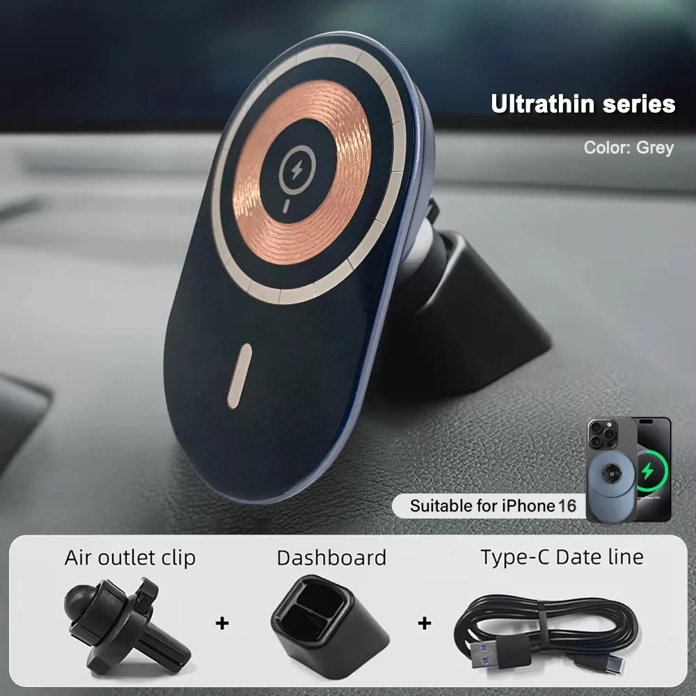 Magnetic Wireless Car Charger Mount Adsorbable Phone For iPhone 15 14 13 Pro Max adsorption 15W Fast Charging Alloy Frame Holder