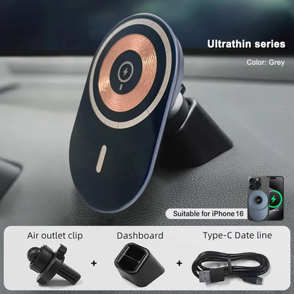 Magnetic Wireless Car Charger Mount Adsorbable Phone For iPhone 15 14 13 Pro Max adsorption 15W Fast Charging Alloy Frame Holder