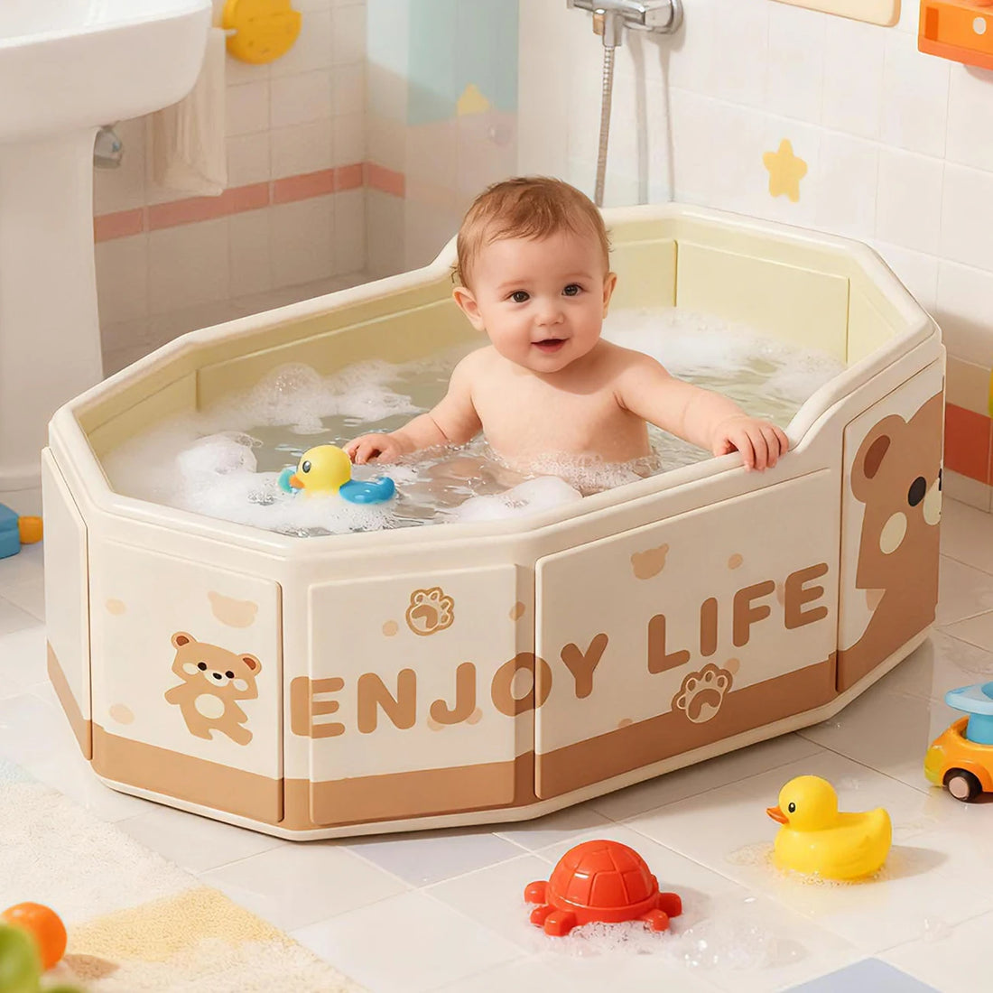 1PC Collapsible Baby Bathtub for Infants &amp; Toddlers, Foldable &amp; Leak-Proof, Reinforced Durable Structure