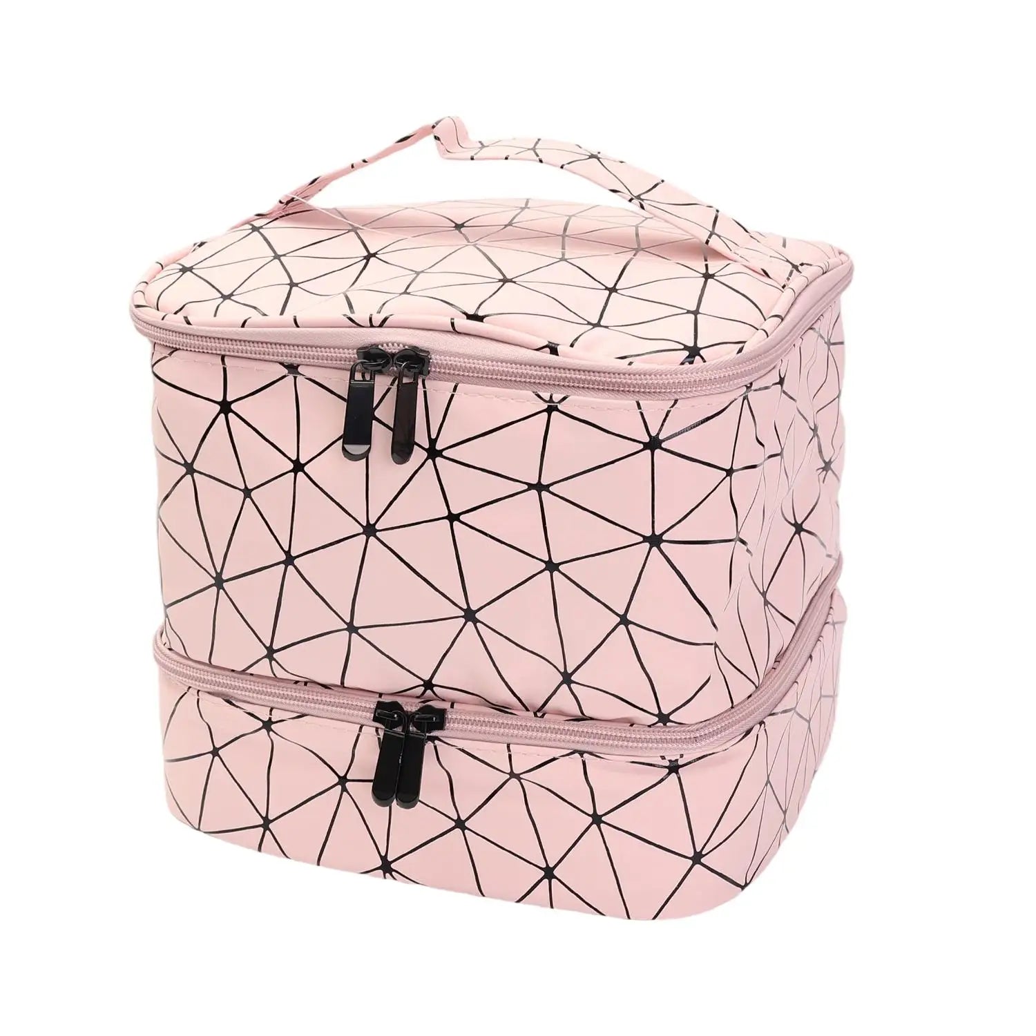 Travel Makeup Organizer Double Layer Cosmetic Bag PU Leather Waterproof Large Capacity Toiletry Storage Case Portable Beauty Bag