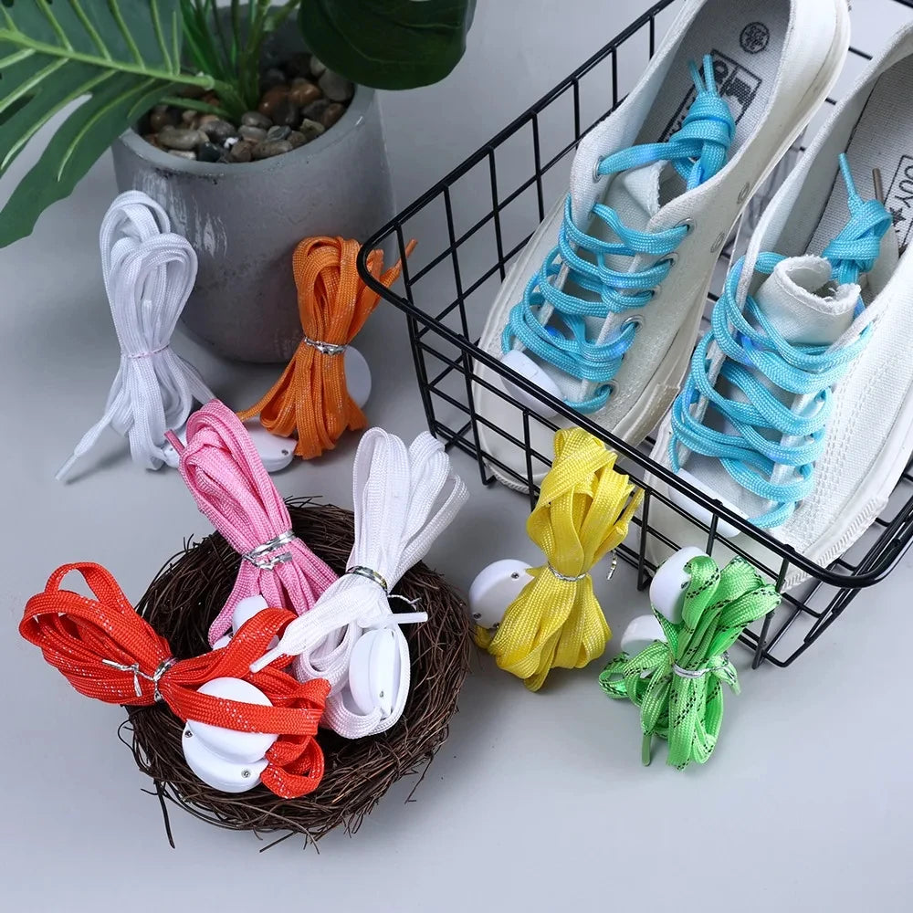 New LED Sport Shoe Laces Luminous Shoelaces Glow Shoe Strings Round Flash Light Shoelaces No Tie Lazy Shoe Laces Party Decor