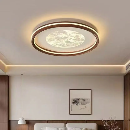 LED antique style living room, dining room, bedroom ceiling light, simple cloud and fog eye protection walnut sky flower light