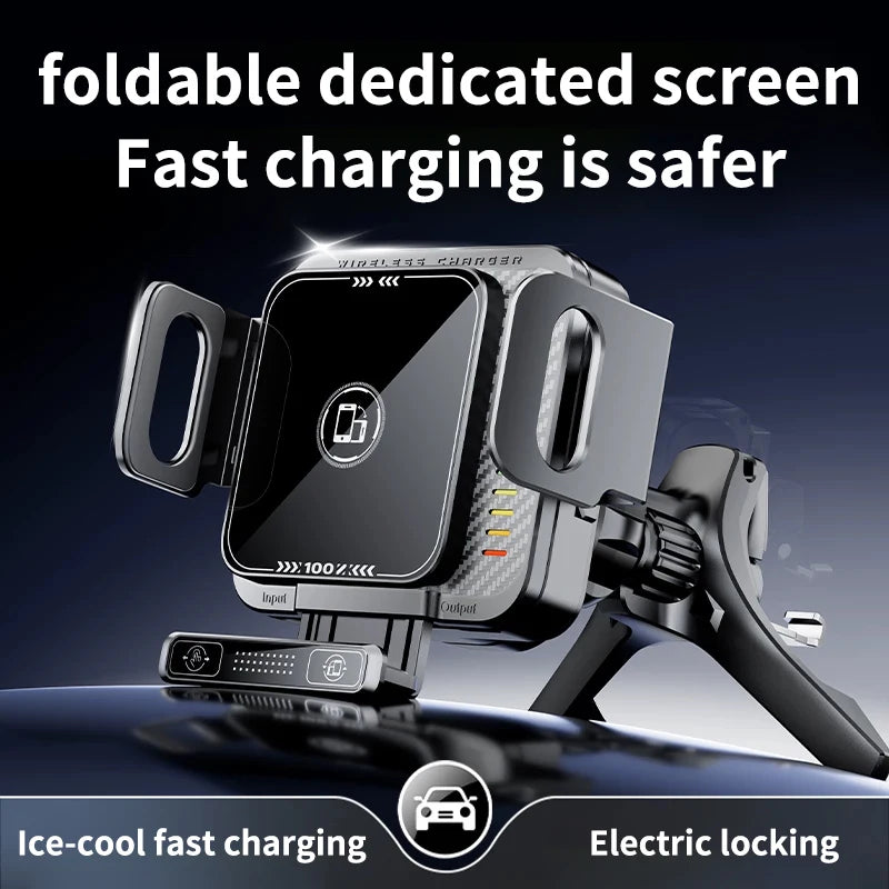 New Foldable Phone Car Mount with Wireless Charging, Suitable for Phones, Tablets, Large Screens, and Navigation