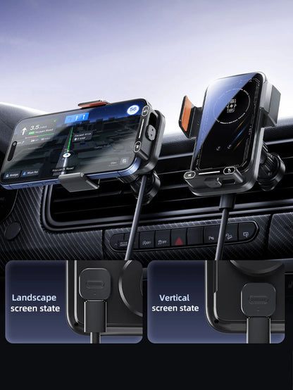 Car-mounted wireless charging stand for mobile phones,electrically rotating and magnetic suction type