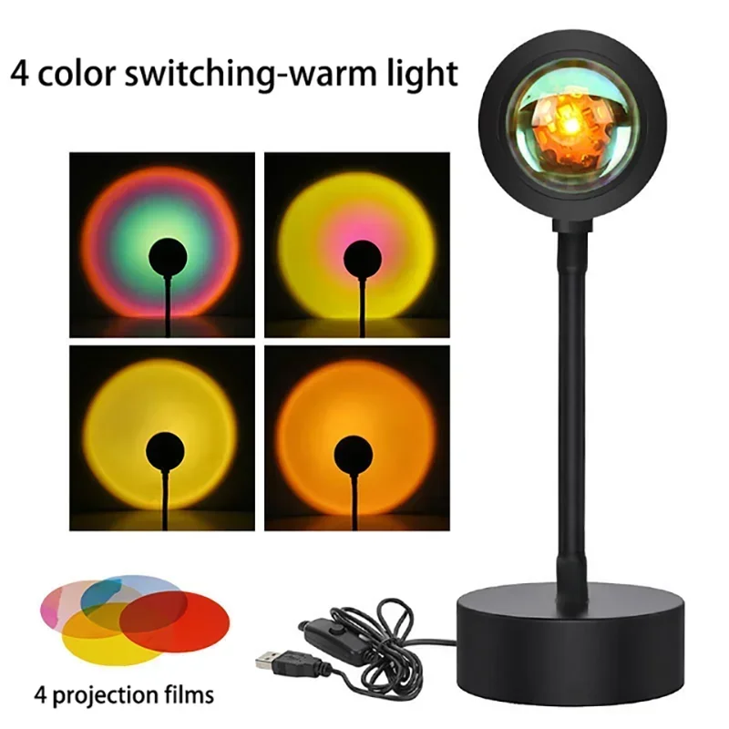 Sunset Lamp USB Projector LED Night Light Adjustable 16 Colors Remote Control Atmosphere Mood Light for Home Room Photography