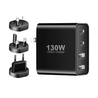 GaN  Charger, 130W USB C Wall Charger, 4 Ports Foldable GaN Charger, Fast Charger for iPhone 14/Pro Max/SE/11/XR/XS, IPAD Sams