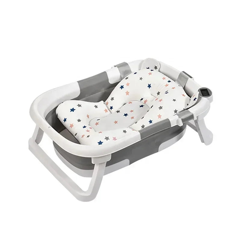 Folding Baby Bathtub, 60.5x43x20.5cm, Portable Kids Bath Tub, Temperature Sensing, Collapsible Infant Bath for 0-7 Years