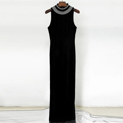 New Fashion Heavy Beaded Dress for Women Streetwear Trend Elegant Slimming Sexy Backless Velvet Dresses Clothing