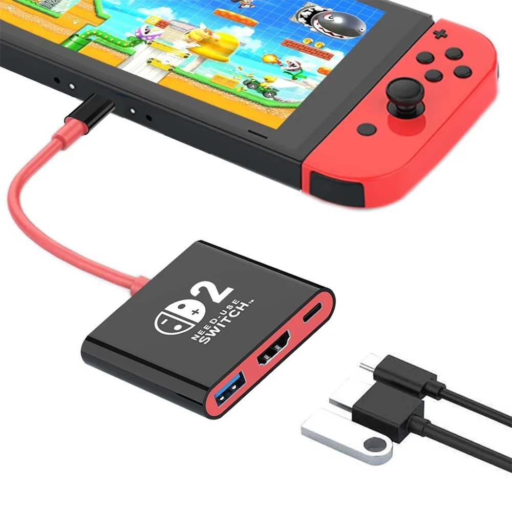 3 In 1 USB C Docking Station USB 3.0 Type-C to HDMI-compatible 4K, Multifunctional Docking Station for Switch/Laptop Phone