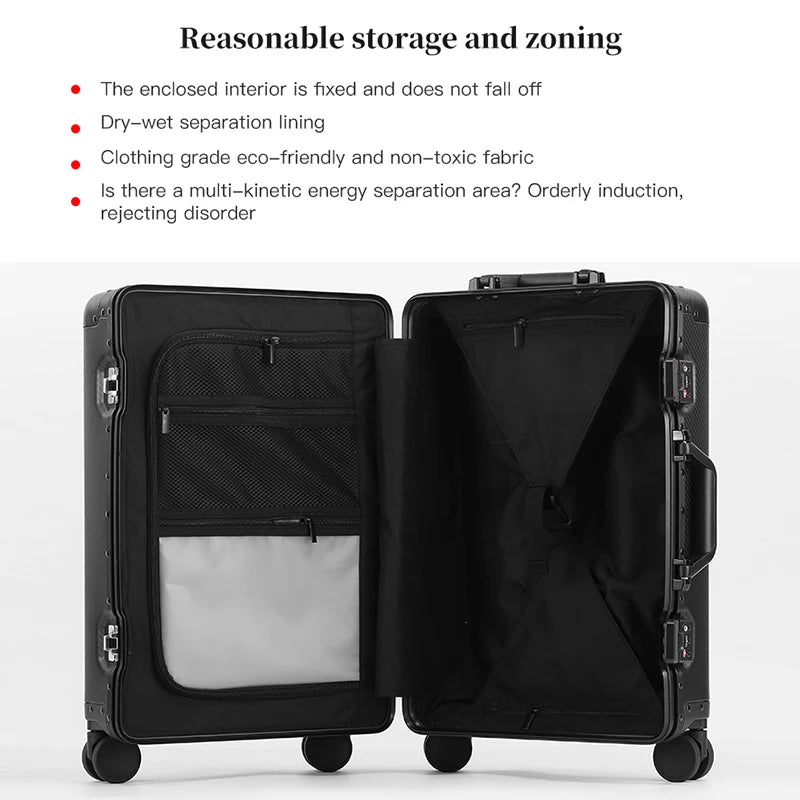 Carry-On Luggage - Premium Aluminum-Magnesium Alloy Trolley Suitcase, New Design, Carbon Fiber Reinforced, TSA-Approved Lock