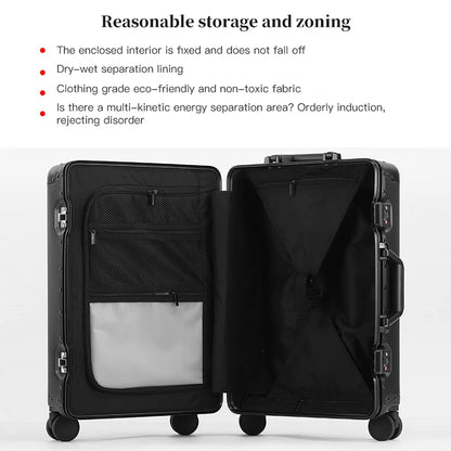 Carry-On Luggage - Premium Aluminum-Magnesium Alloy Trolley Suitcase, New Design, Carbon Fiber Reinforced, TSA-Approved Lock