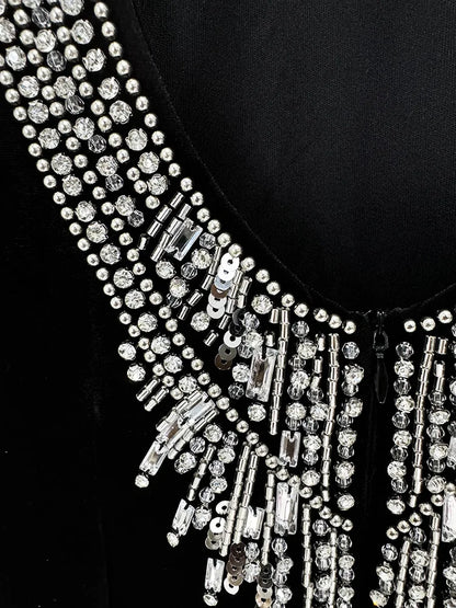 New Fashion Heavy Beaded Dress for Women Streetwear Trend Elegant Slimming Sexy Backless Velvet Dresses Clothing