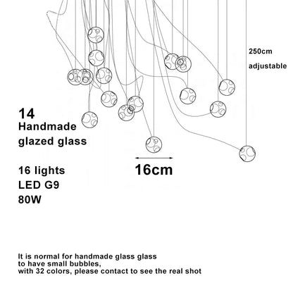 Modern LED home interior lighting ceiling chandelier, coloured glass lustre, dimmable, suitable for living room and staircase