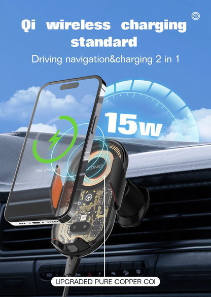 15W Wireless Charging Car Mount Phone Holder Mount Hands-Free Universal Cell Phone Mounts for Dashboard/Windshield 360° Rotation