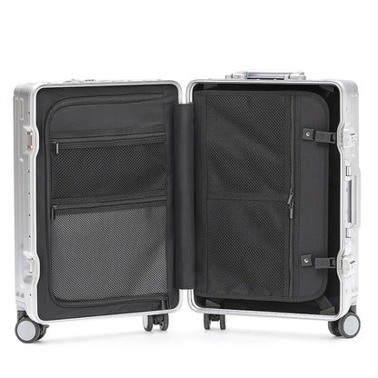 1-Piece Set 20inch Function Computer Aluminum Frame Trolley Suitcase Carry-On Luggage with Shock-Absorbing Brake, Silent Universal Wheels, Cup Holder Function, Phone Holder Function, USB Charging Function, Suitable for Busine