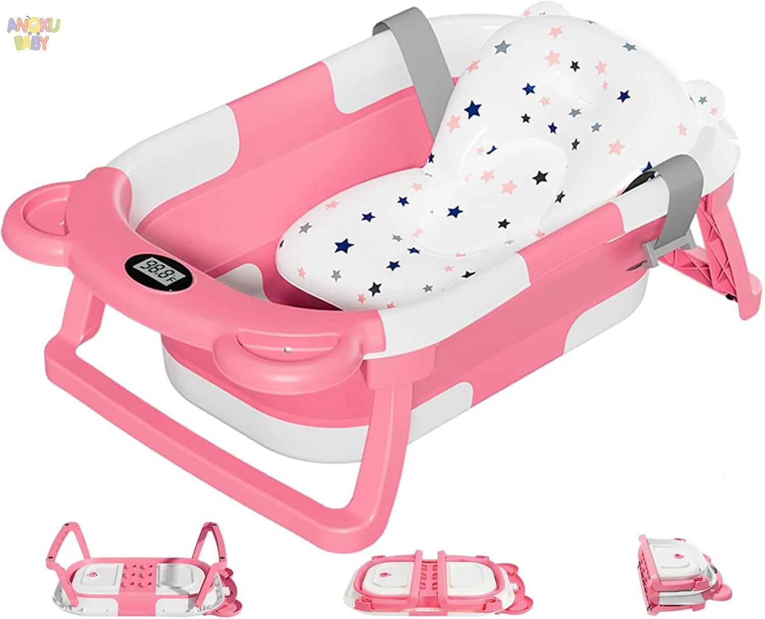 Foldable Baby Bathtub Travel Portable Toddler Bathtub Newborn to Toddler Bath Center Shower Bathtub with Temperature Sensing