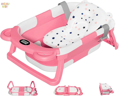 Foldable Baby Bathtub Travel Portable Toddler Bathtub Newborn to Toddler Bath Center Shower Bathtub with Temperature Sensing