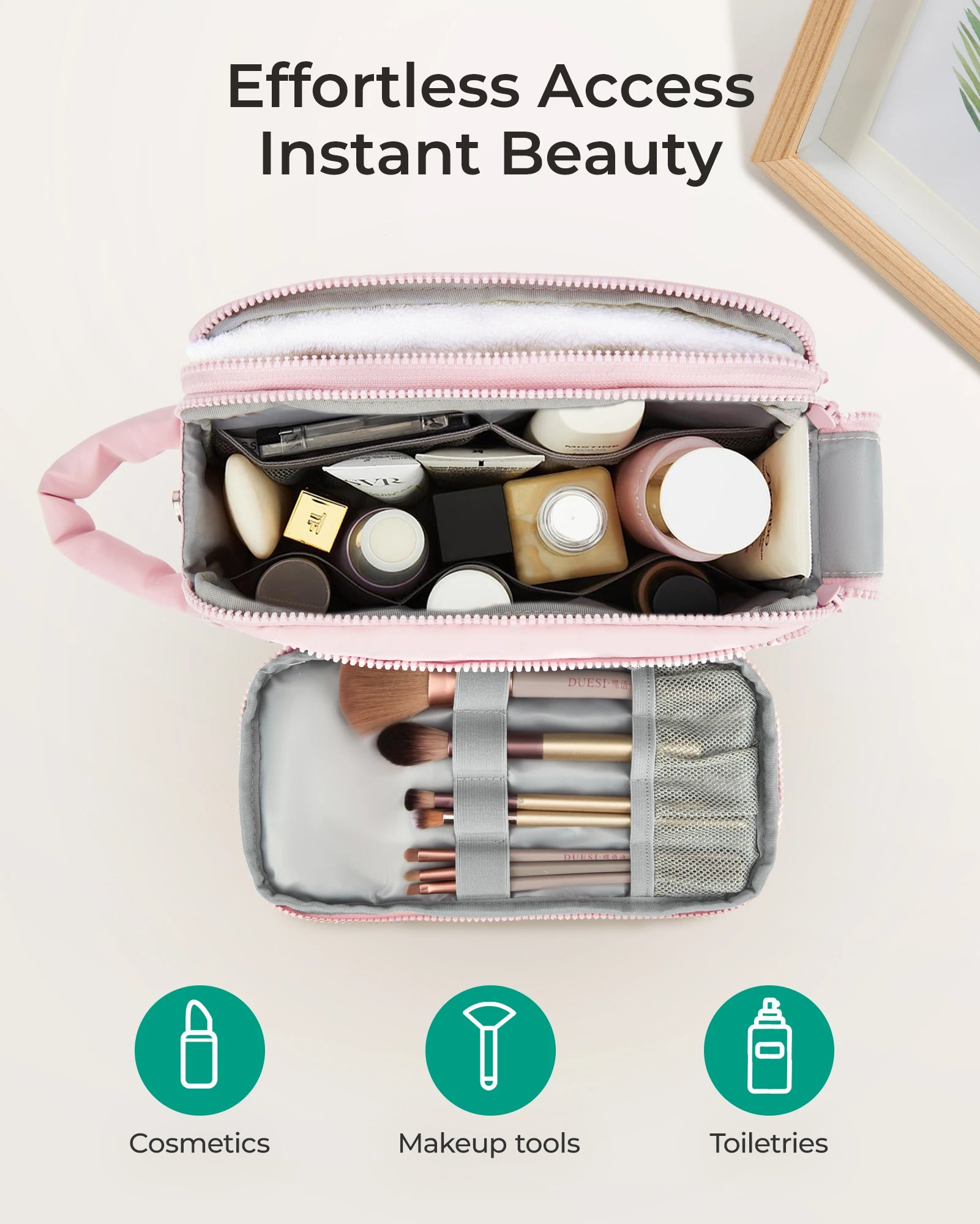 BAGSMART Travel Makeup Bag Cosmetic Organizer Case for Travel Essentials Toiletries Accessories Bottles Brushes