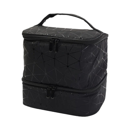 Travel Makeup Organizer Double Layer Cosmetic Bag PU Leather Waterproof Large Capacity Toiletry Storage Case Portable Beauty Bag