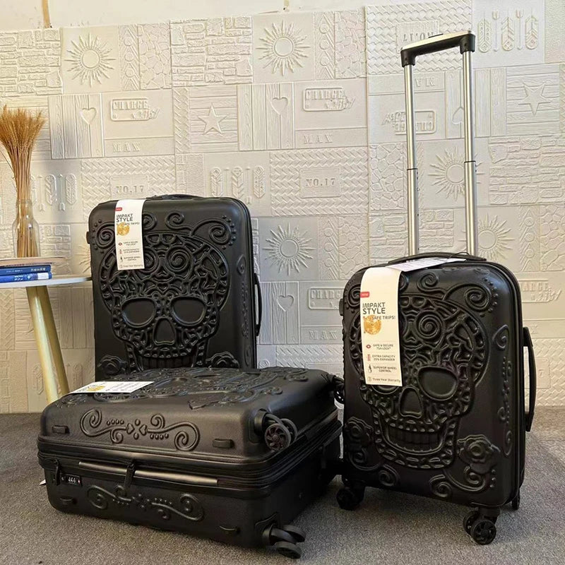 Personality pop elements travel luggage Punk Trend Skeleton suitcase 20" boarding box 24/28" customs lock carry on trolley bag