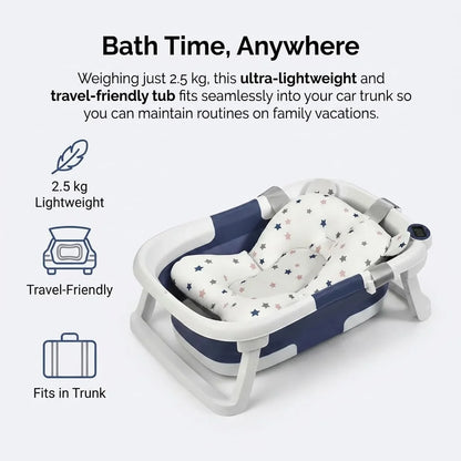 Folding Baby Bathtub, 60.5x43x20.5cm, Portable Kids Bath Tub, Temperature Sensing, Collapsible Infant Bath for 0-7 Years
