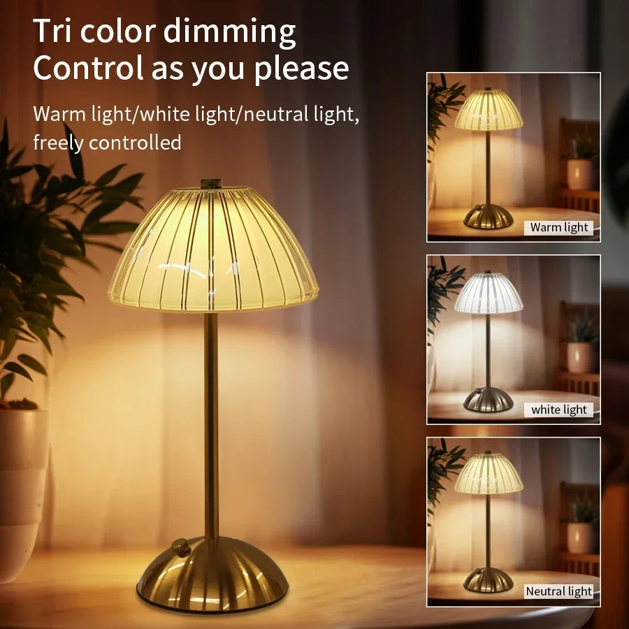 Crystal Retro Table Lamp Rechargeable Touch Switch Sensor Desk Light 3 Color Dimmable For Bedroom Hotel Restaurant Decor Lightin