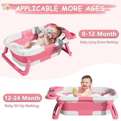 Foldable Baby Bathtub Travel Portable Toddler Bathtub Newborn to Toddler Bath Center Shower Bathtub with Temperature Sensing