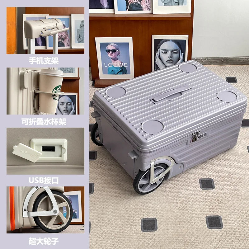 Carry on Luggage Side-opening Suitcase Travel Suitcase Super Large Wheels 20-inch Carry-on Suitcase شنط سفر كبيرة بعجلات