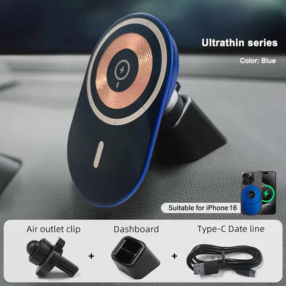 Magnetic Wireless Car Charger Mount Adsorbable Phone For iPhone 15 14 13 Pro Max adsorption 15W Fast Charging Alloy Frame Holder
