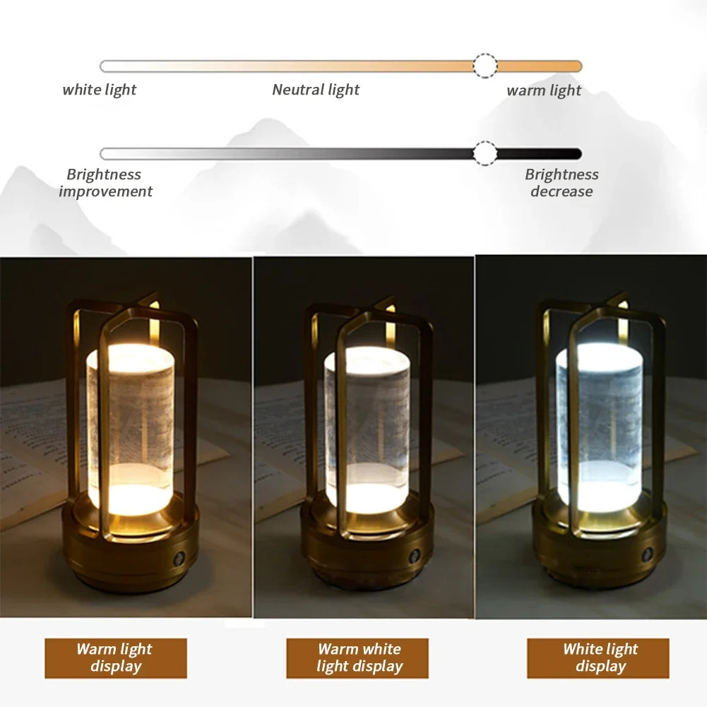 LED Table Lamp Aluminum Crystal Restaurant Bar Desk Lamp Dimming Atmosphere 5200mAh USB Charging Touch Switch Bedroom Decoration